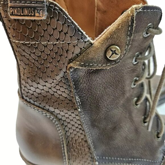 Pikolinos Zaragoza Moss Brown Leather Lace-Up Side Zip Ankle Boots EUR 39 US 8 - Picture 6 of 16